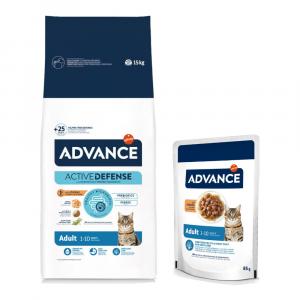 Advance: karma sucha, 10 kg / 15 kg + karma mokra, 12 x 85 g w super cenie! - Adult, kurczak i ryż, 15 kg + Feline Adult, kurczak