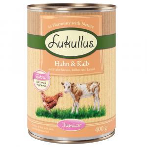 20 + 4 gratis! Lukullus, karma mokra, 24 x 400 g - Junior, kurczak z cielęciną