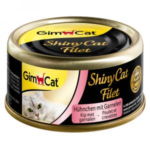 Megapakiet GimCat ShinyCat w bulionie, 24 x 70 g - Kurczak i krewetki