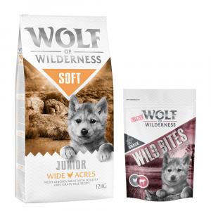 Wolf of Wilderness, sucha karma dla psa, 12 kg + przysmak Wild Bites, 180 g gratis! - Junior „Soft – Wide Acres”, kurczak + Junior \