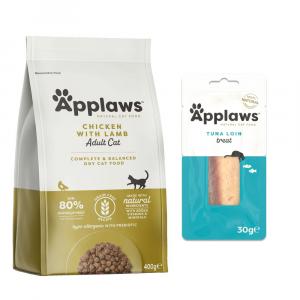 Applaws, karma sucha dla kota, 350/400 g + Applaws Cat Loin, polędwica z tuńczyka, 30 g gratis! - Adult z kurczakiem i jagnięciną, 400 g