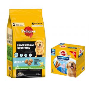 15% taniej! Pedigree: 12 kg Professional Nutrition + DentaStix, dla dużych psów, 2160 g, 56 szt. - Adult, drób i warzywa