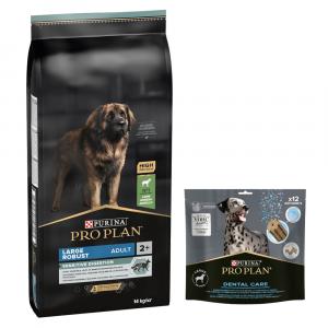 PURINA PRO PLAN: karma sucha + Dental Care dla dużych psów, 426 g (12 sztuk) gratis! - Large Adult Robust Sensitive Digestion, jagnięcina i ryż, 14 kg