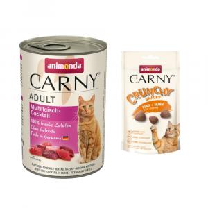 Animonda Carny Adult: karma mokra dla kota, 6 x 400 g + Crunchy, wołowina z kurczakiem, 50 g gratis! - Koktajl mięsny