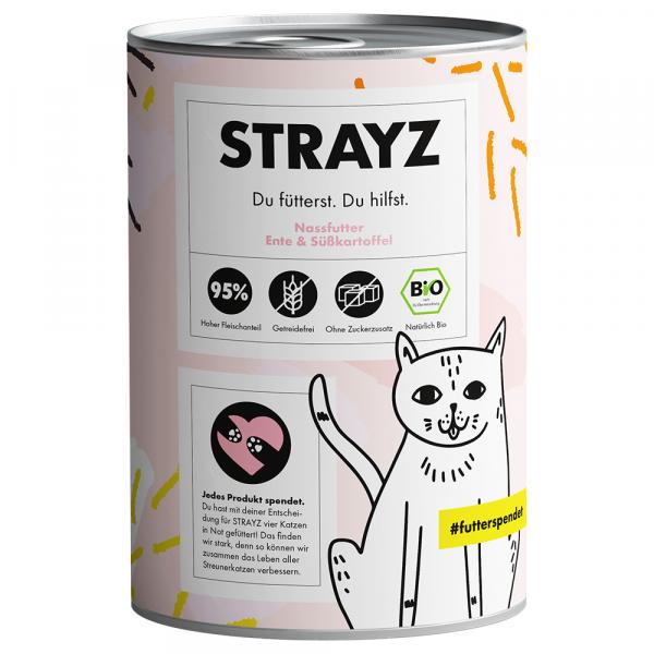 Opakowanie ekonomiczne STRAYZ bio kot 24 x 400 g - Bio kaczka i bio słodkie bataty