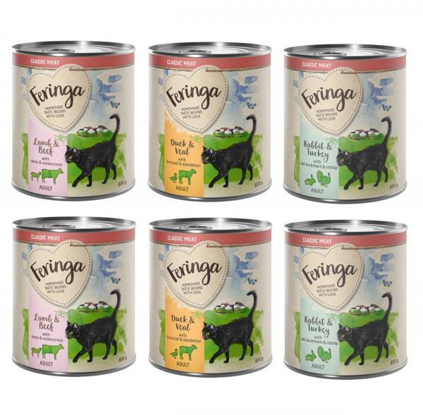 Pakiet mieszany Feringa Classic Meat Menü, 24 x 800 g - Pakiet mieszany 2: Królik i indyk, Jagnięcina i wołowina, Kaczka i cielęcina