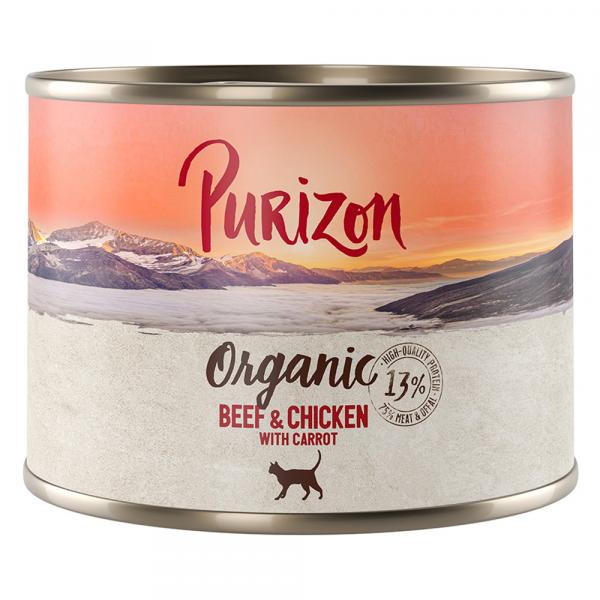 Purizon Organic, 6 x 200 g - Biowołowina i biokurczak z biomarchewką