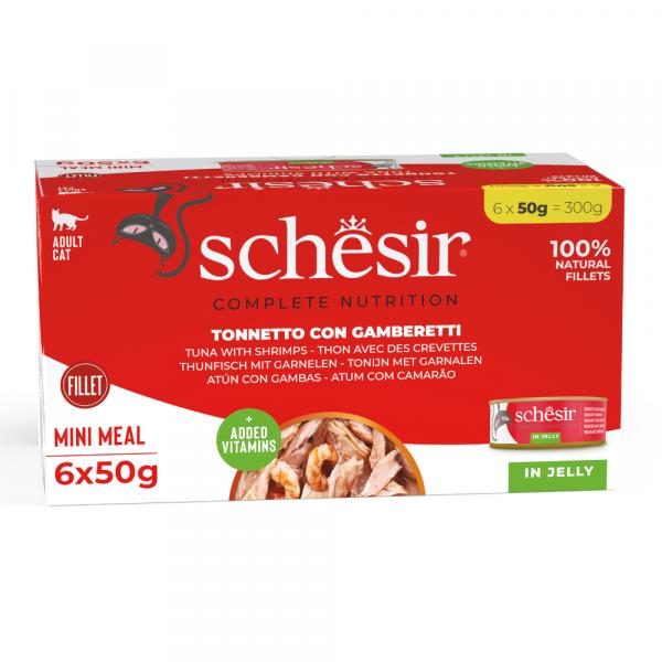 Schesir Complete Nutrition, filet w galarecie, 6 x 50 g - Tuńczyk z krewetkami