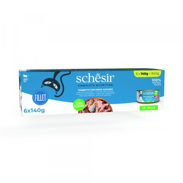 Schesir Complete Nutrition, filet w galarecie, 6 x 140 g - Tuńczyk z sardynkami