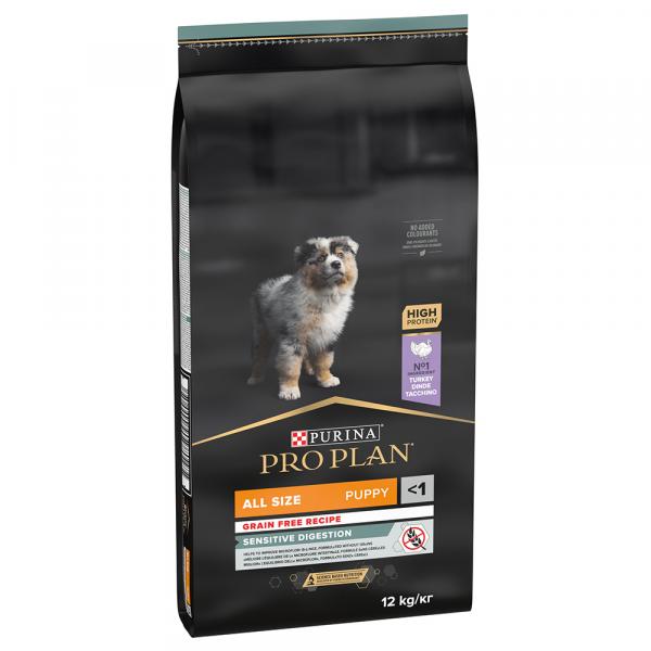 PURINA PRO PLAN All Sizes Puppy Sensitive Digestion, indyk, bez zbóż - 12 kg