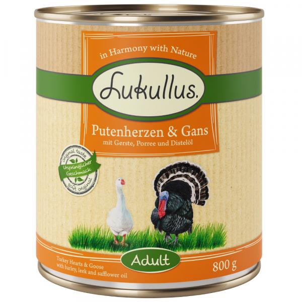 Lukullus Naturkost Adult, 6 x 800 g - Serca z indyka i gęś