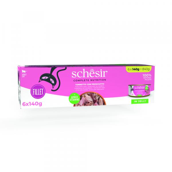 Schesir Complete Nutrition, filet w galarecie, 6 x 140 g - Tuńczyk z szynką