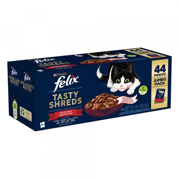 Megapakiet Felix Tasty Shreds w sosie, 44 x 80 g - Wiejskie smaki