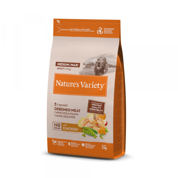 Nature's Variety No Grain Medium/Maxi Adult, kurczak z wolnego wybiegu - 3 kg