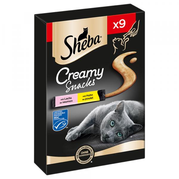 Sheba Creamy Snacks pasta dla kota - Kurczak i łosoś, 9 x 12 g