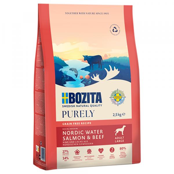 20% taniej! Bozita Dog Purely Grain Free, sucha karma dla psa, 2 x 2,5 kg - dla dużych psów, łosoś i wołowina