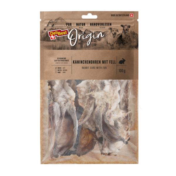 DeliBest Origin królicze uszy z sierścią - 100 g