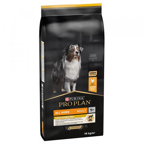 Dwupak PURINA PRO PLAN - Adult Light Optiweight Sterilised, kurczak i ryż, 2 x 14 kg