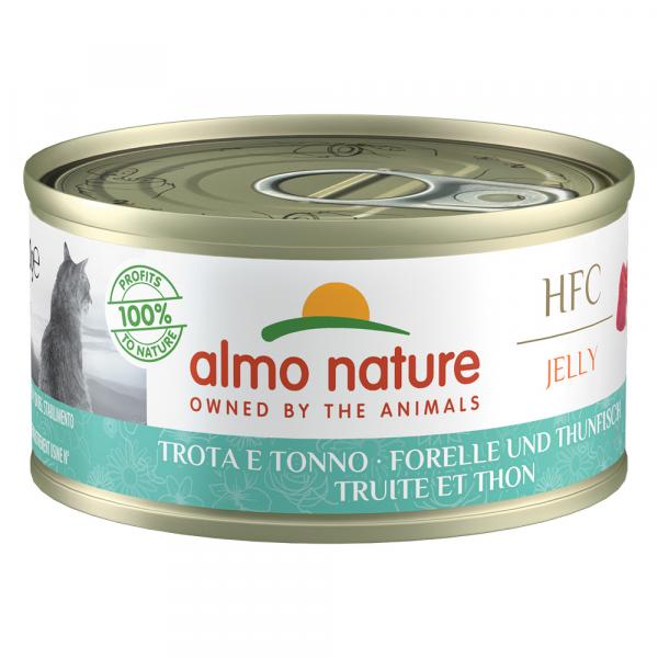 Megapakiet Almo Nature HFC Natural, 24 x 70 g - Pstrąg i tuńczyk w galarecie