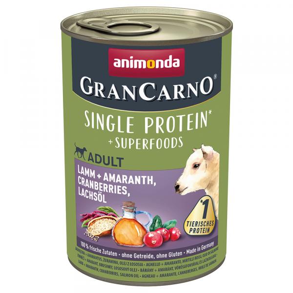 Animonda GranCarno Adult Superfoods, 6 x 400 g - Jagnięcina, amarantus, żurawina, olej z łososia