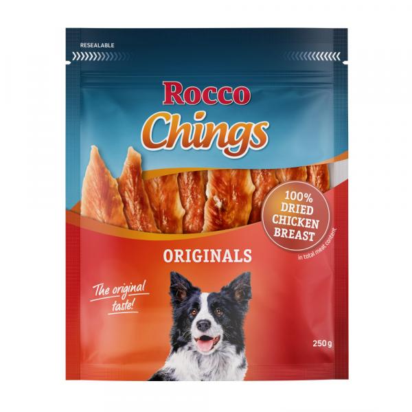 Pakiet Rocco Chings Originals mięsne paski do żucia - Filet z kurczaka, suchy, 2 x 250 g