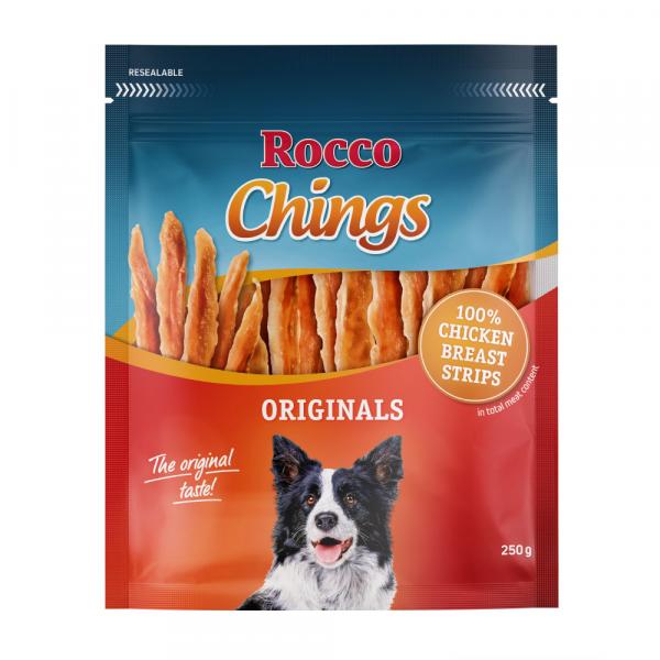 Pakiet Rocco Chings Originals mięsne paski do żucia - Filet z kurczaka, 4 x 250 g