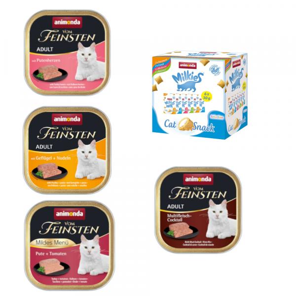 Animonda: 32 x 100 g vom Feinsten + Pakiet mieszany Milkies poduszeczki, 6 x 30 g gratis! - Adult, drobiowy pakiet mieszany, 4 smaki, 32 x 100 g