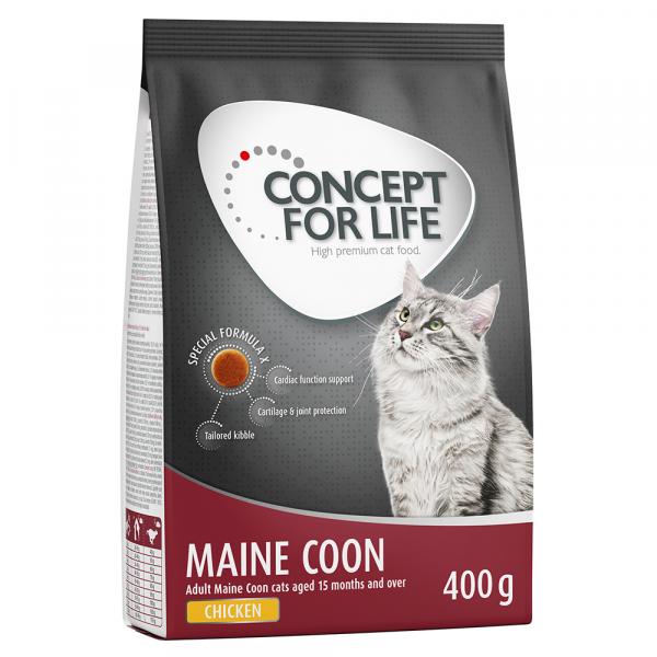 1 + 1 gratis! Concept for Life, sucha karma dla kota, różne rodzaje, 2 x 400 g - Maine Coon Adult