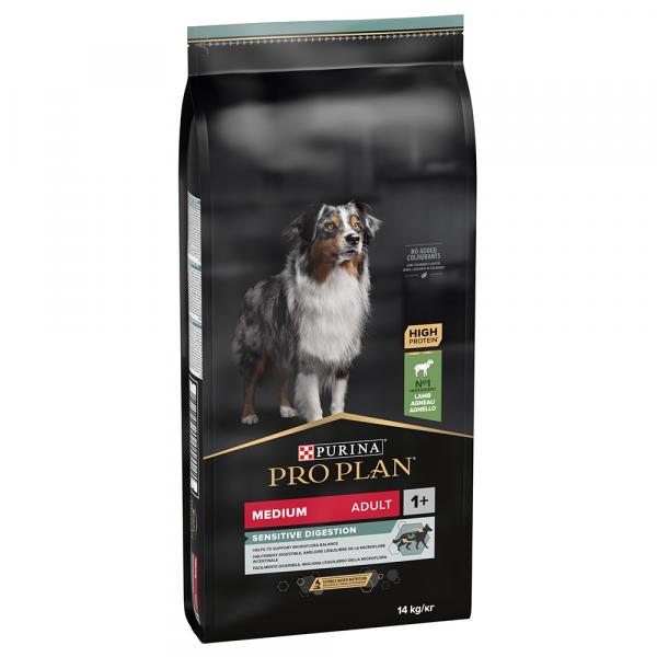 10 / 12 + 2 kg gratis! Purina Pro Plan, karma sucha dla psa, 12 kg / 14 kg - Medium Adult Sensitive Digestion, jagnięcina i ryż, 14 kg