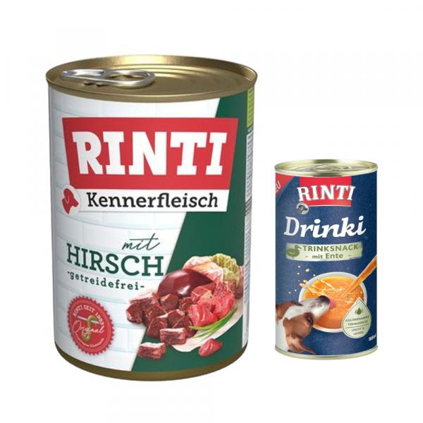 RINTI: 6 x 400 g karma mokra + Drinki, kaczka, 185 ml gratis! - Kennerfleisch, jeleń