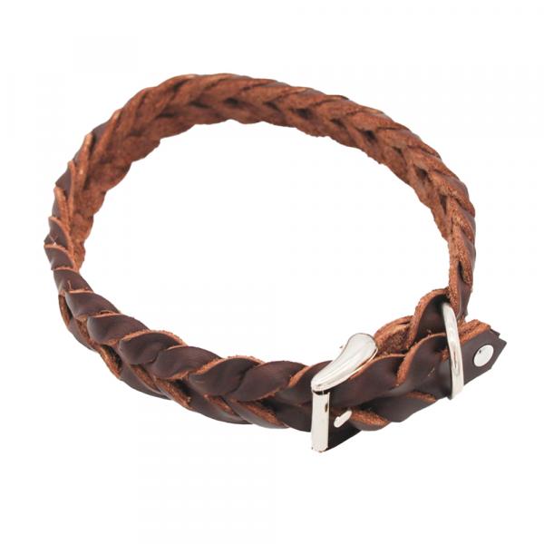 Heim pleciona obroża skórzana, brązowa - Obw. szyi 28 - 35 cm, szer. 25 mm