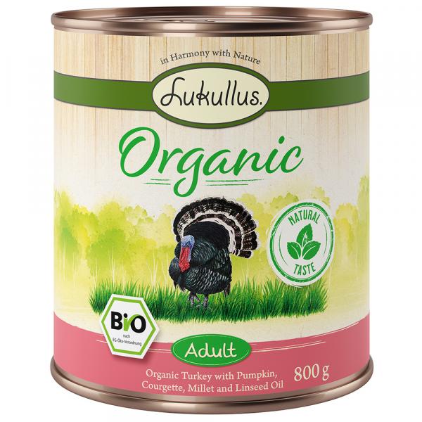 Korzystny pakiet Lukullus Organic Adult, 12 x 800 g - Indyk z cukinią (bez glutenu)