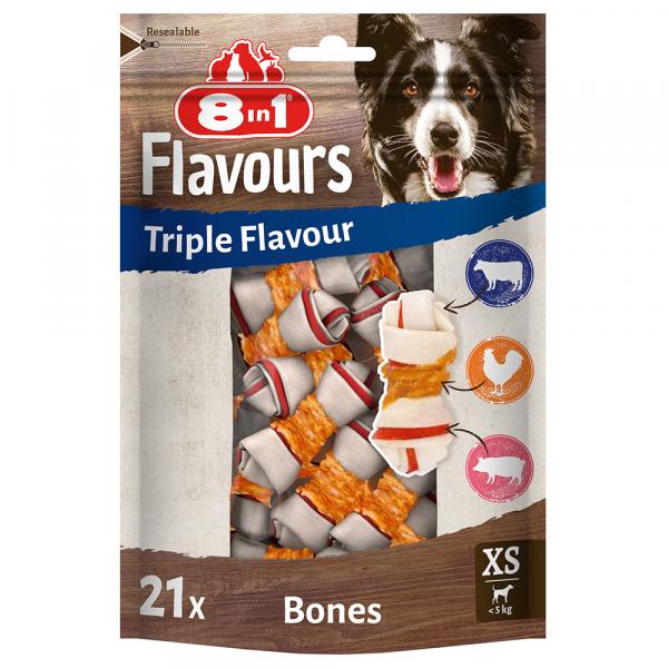 3 + 1 gratis! Przysmaki 8in1 Triple Flavour, różne rodzaje - XS, kości do żucia, 4 x 21 szt.