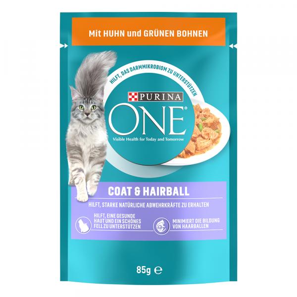 20 + 6 gratis! Purina One, mokra karma dla kota, 26 x 85 g - Coat & Hairball, kurczak z zieloną fasolką