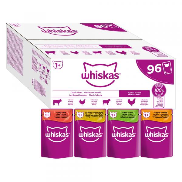 Megapakiet Whiskas 1+ Adult, saszetki, 96 x 85 g - Wybór dań klasycznych w sosie