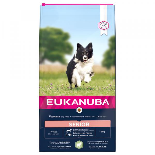 Eukanuba Senior Small & Medium Breed, jagnięcina i ryż - 2 x 12 kg