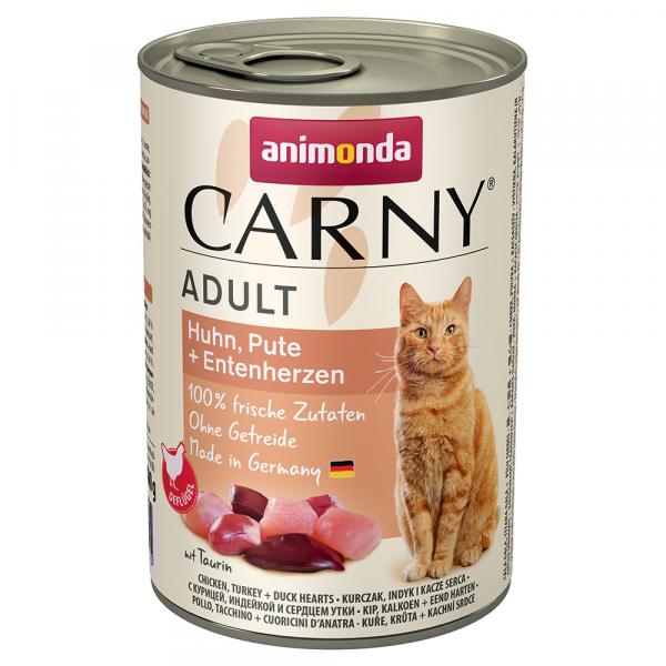 Korzystny pakiet animonda Carny Adult, 12 x 400 g - Kurczak i indyk z sercami kaczymi
