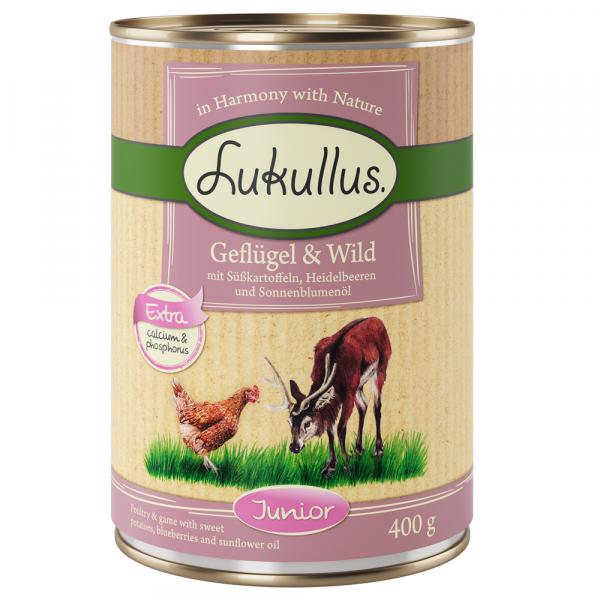 Lukullus Junior 6 x 400 g - Drób z dziczyzną (bez zbóż)