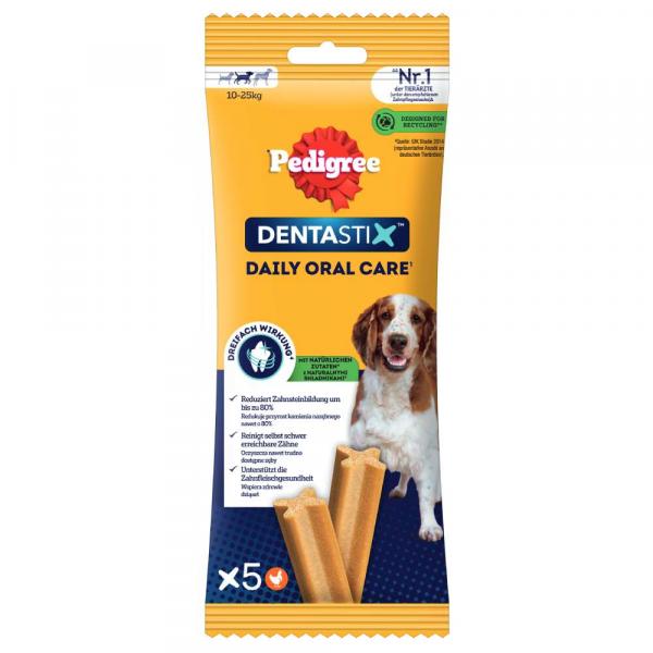 Pedigree DentaStix codzienna pielęgnacja zębów - Dla średnich psów (10–25 kg), 128 g, 5 szt.