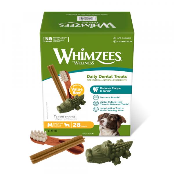Whimzees by Wellness, mix przysmaków - Rozmiar M: dla średnich psów (12 - 18 kg, 28 szt.)