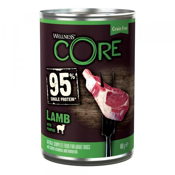 15% taniej! Wellness Core Adult 95% Single Protein, 6 x 400 g - Jagnięcina i dynia