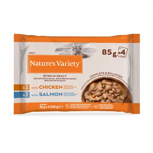 Nature's Variety Bites w sosie, 44 x 85 g - Z kurczakiem i łososiem