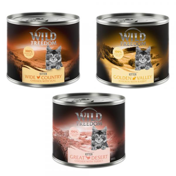 5 + 1 gratis! Wild Freedom, mokra karma dla kota, 6 x 200 g - Kitten, pakiet mieszany: 2 x Wild Desert, 2 x Wide Country, 2 x Golden Valley