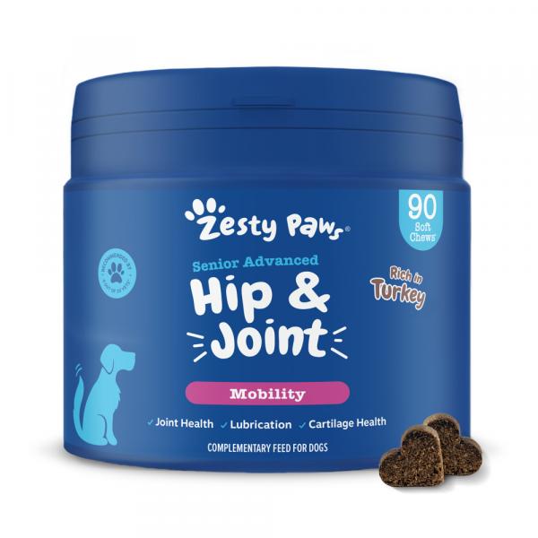 Zesty Paws Senior Hip & Joint Chews Mobility, indyk - 90 tabletek do żucia