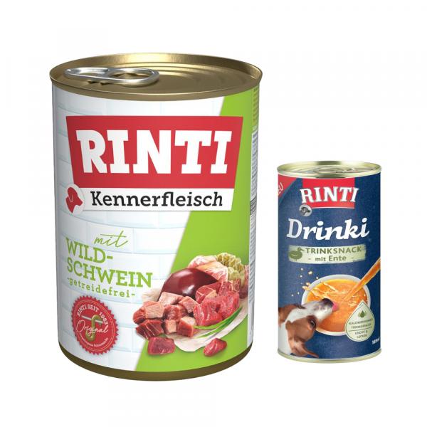 RINTI: 6 x 400 g karma mokra + Drinki, kaczka, 185 ml gratis! - Kennerfleisch, dzik