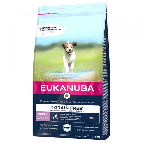 Eukanuba Grain Free Puppy Small/Medium Breed, z łososiem - 2 x 3 kg