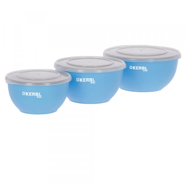Kerbl Pet zestaw misek ze stali nierdzewnej z pokrywką, niebieski - 550 ml / 900 ml / 1200 ml