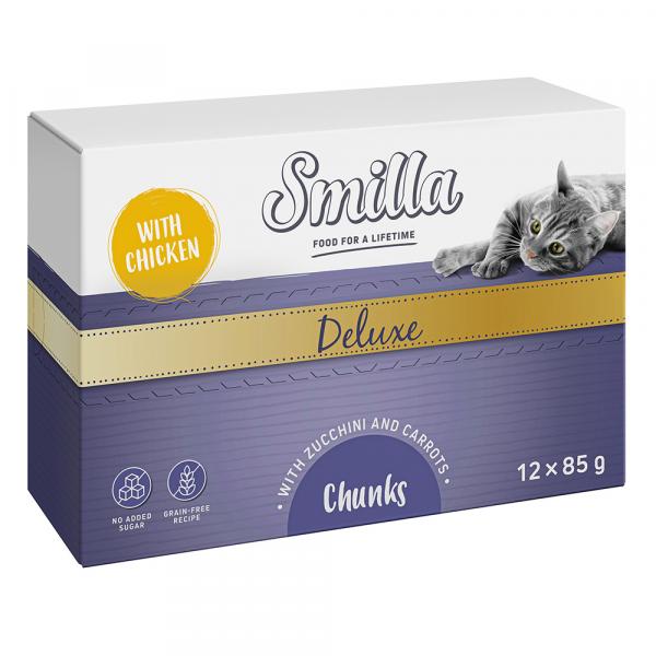 Smilla Deluxe kawałeczki w sosie, 12 x 85 g - Z kurczakiem, cukinią i marchwią