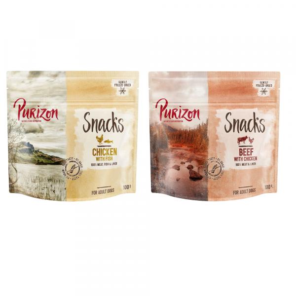 Pakiet próbny Purizon Snack, 2 x 100 g - Wołowina z kurczakiem / Kurczak z rybą