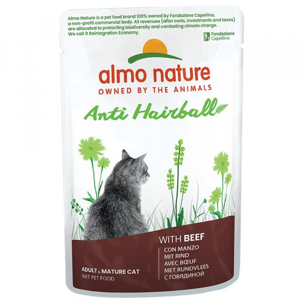 Megapakiet Almo Nature Holistic Anti Hairball, 24 x 70 g - Z wołowiną